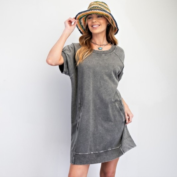 New Easel Gray Mineral Washed Terry Knit Dress - Picture 2 of 7
